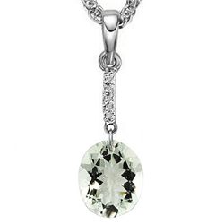 OVAL10X12 GREEN AMETHYST & DIAMOND SILVER PENDANT