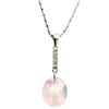 Image 2 : OVAL 10X12 ROSE QUARTZ & DIAMOND SILVER PENDANT