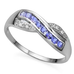 GENUINE TANZANITE & DIAMOND 0.925  SILVER RING