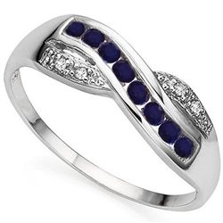 GENUINE SAPPHIRE & DIAMOND 0.925  SILVER RING