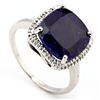 Image 1 : 12MM CUSHION SAPPHIRE & DIAMOND 0.925 SILVER RING