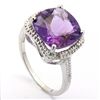 Image 1 : 12MM CUSHION AMETHYST& DIAMOND 0.925 SILVER RING