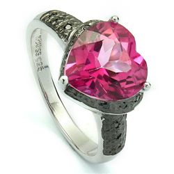 LUXURIOUS HEART PINK TOPAZ, DIAMOND SILVER RING