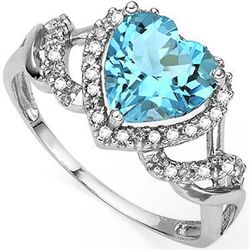 8mm HEART SHAPE BLUE TOPAZ & DIAMOND SILVER RING