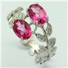 Image 1 : FLORAL PINK TOPAZ & DIAMOND SILVER RING