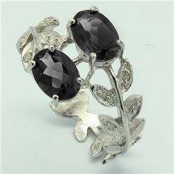 SPLENDID 2CT BLACK SAPPHIRE & DIAMOND SILVER RING