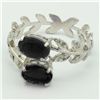 Image 2 : SPLENDID 2CT BLACK SAPPHIRE & DIAMOND SILVER RING