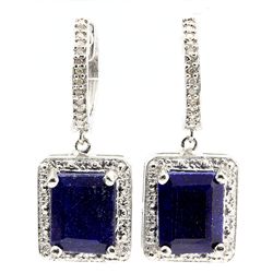 PERFECT 6CT OCTAGON SAPPHIRE & 24-DIAMOND EARRINGS