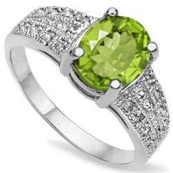 7X9MM OVAL PERIDOT & DIAMOND ACCENT SILVER RING