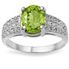 Image 2 : 7X9MM OVAL PERIDOT & DIAMOND ACCENT SILVER RING