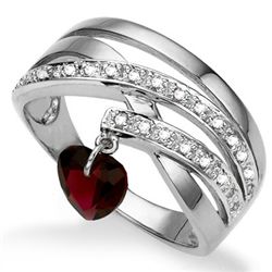 DANGLING 6MM HEART DIAMOND ACCENT SILVER RING