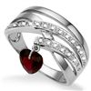 Image 1 : DANGLING 6MM HEART DIAMOND ACCENT SILVER RING