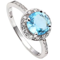 7MM ROUND BLUE TOPAZ & WHITE SAPPHIRE SILVER RING