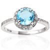 Image 2 : 7MM ROUND BLUE TOPAZ & WHITE SAPPHIRE SILVER RING