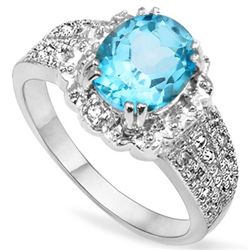 7X9MM BLUE TOPAZ WITH DIAMOND ACCENTS SILVER RING