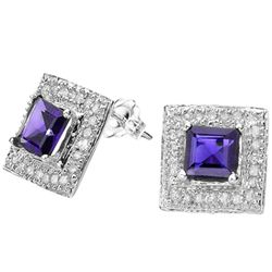 5MM SQUARE TANZANITE & DIAMOND IN 10K GOLD EARRINGS