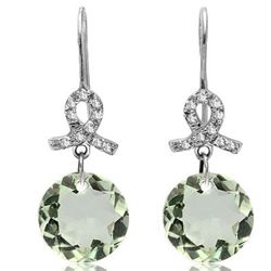 10MM ROUND GREEN AMETHYST DANGLING GOLD EARRINGS