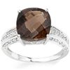 Image 1 : 12MM CUSHION SMOKY TOPAZ & DIAMOND IN 10K GOLD RING
