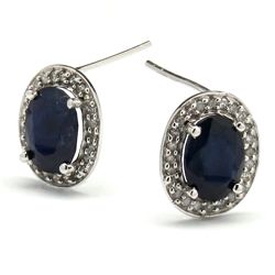 DIAMOND SURROUNDING  SAPPHIRE 10K GOLD EARRINGS