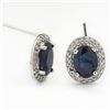 Image 2 : DIAMOND SURROUNDING  SAPPHIRE 10K GOLD EARRINGS