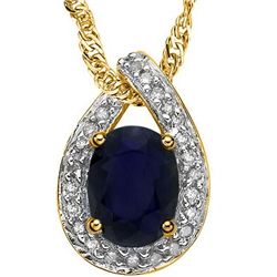 WHITE DIAMOND & OVAL SAPPHIRE 10K GOLD PENDANT