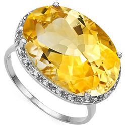 MESMERIZING 11.65 CT CITRINE & 18 PCS WHITE DIAMOND 10K SOLID WHITE GOLD RING