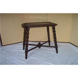20TH C OAK OCCASIONAL OBLONG TABLE, with bobbin work legs, crossed stretoner supports, bearing ca...