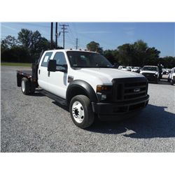2008 FORD F450 XL CREW CAB FLATBED, S/N 1FDXW46RX8EE30560, 6.4L DIESEL, A/T, P/S, A/C, FLATBED BODY,