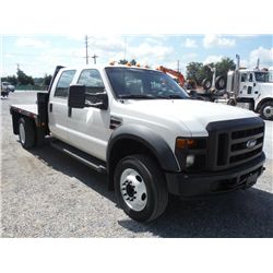 2008 FORD F450 XL CREW CAB FLATBED, S/N 1FDXW46R58EC31027, 6.4L DIESEL, A/T, P/S, A/C, FLATBED BODY,