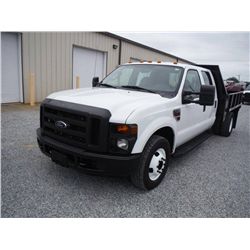 2009 FORD F350 XL CREW CAB FLATBED, S/N 1FDWW36R49EB04714, 6.4L DIESEL, A/T, P/S, A/C, FLATBED BODY,