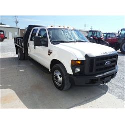 2009 FORD F350 XL CREW CAB FLATBED, S/N 1FDWW36RX9EA63697, 6.4L DIESEL, A/T, P/S, A/C, FLATBED BODY,