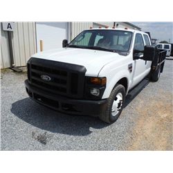 2008 FORD F350 XL CREW CAB FLATBED, S/N 1FDWW36R78EE39805, 6.4L DIESEL, A/T, P/S, A/C, FLATBED BODY,