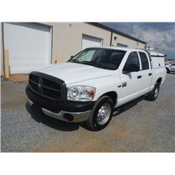 2007 DODGE R2500 CREW CAB, S/N 3D7KR28D17G803817, 5.7L V8 GAS, A/T, P/S, A/C, CAMPER SHELL, TOP RACK