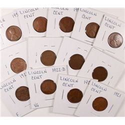 13 LINCOLN CENTS (20-D,21,21-S,22-D,23-S,26-D,26-S,27-S,28,29-D,29-S,33-D,38-S)