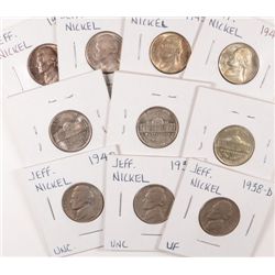 10 JEFFERSON NICKELS (38-D,39,40,41-D,42,43,44,45-D,45-S,46)