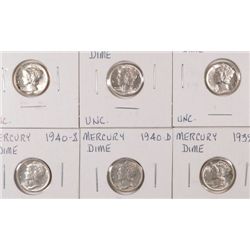 6 MERCURY DIMES (39-D,40-D,40-S,41,41-D,42) MS63+