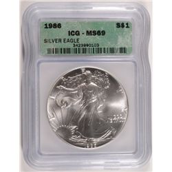 1986 SILVER AMERICAN EAGLE ICG MS69