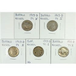 5-1913-D T1 BUFFALO NICKELS AVG CIRC