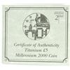 Image 2 : 2000 GILBRALTER 5 POUND TITANIUM PROOF  MILLENIUM COIN WITH ORIG BOX COA