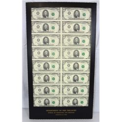 UNCUT SHEET OF 16  1995 $5.00 FEDERAL RESERVE NOTES,  IN  TREASURY BLACK HOLDER