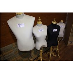 LOT OF 4 MANNEQUIN BUSTS ON STANDS