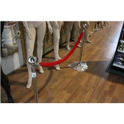 LOT OF 14 CHROME STANTIONS WITH 19 RED VELVET CLIP ON ROPES