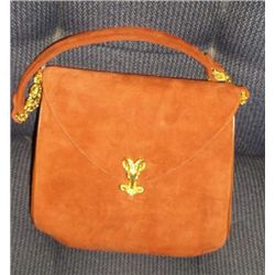 Brown I Magnin Swede Hand Bag with Ram Closer