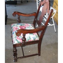 Vintage High Back Armed Cloth Seat Chair.