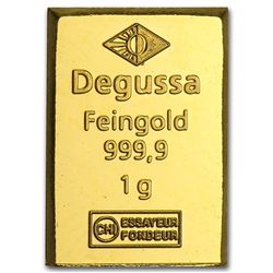 1 gram Degussa Gold Bar .9999 Fine