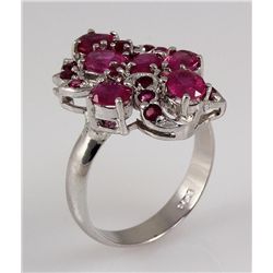 3.27ctw Ruby Sturdy Cluster Princess Silver Ring 4.24g