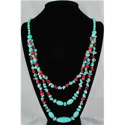 476.50CTW CHUNKY TURQUOISE W/ RED CORAL NECKLACE