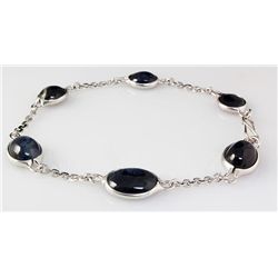 Natural 18.90CT Sapphire Gemstone Silver Bezel Bracelet