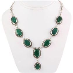 267.5ctw Antique Silver Necklace w/ Emerald