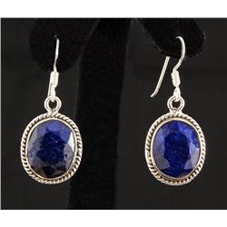SAPPHIRE CORRUNDUM 28.92CTW SILVER HOOK EARRING